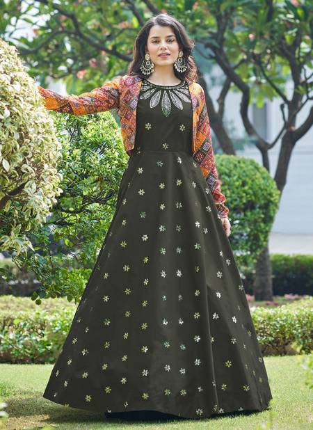 Olive Colour Flory Vol 21 Shubhkala New Latest Designer Ethnic Wear Cotton Anarkali Gown With Koti Collection 4752